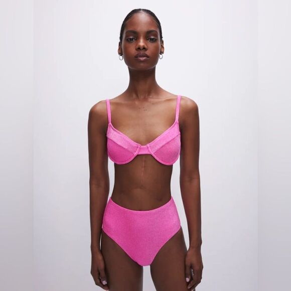 Good American NWT Sparkle Demi Top Hot Pink size 3/ Large - Picture 3 of 9